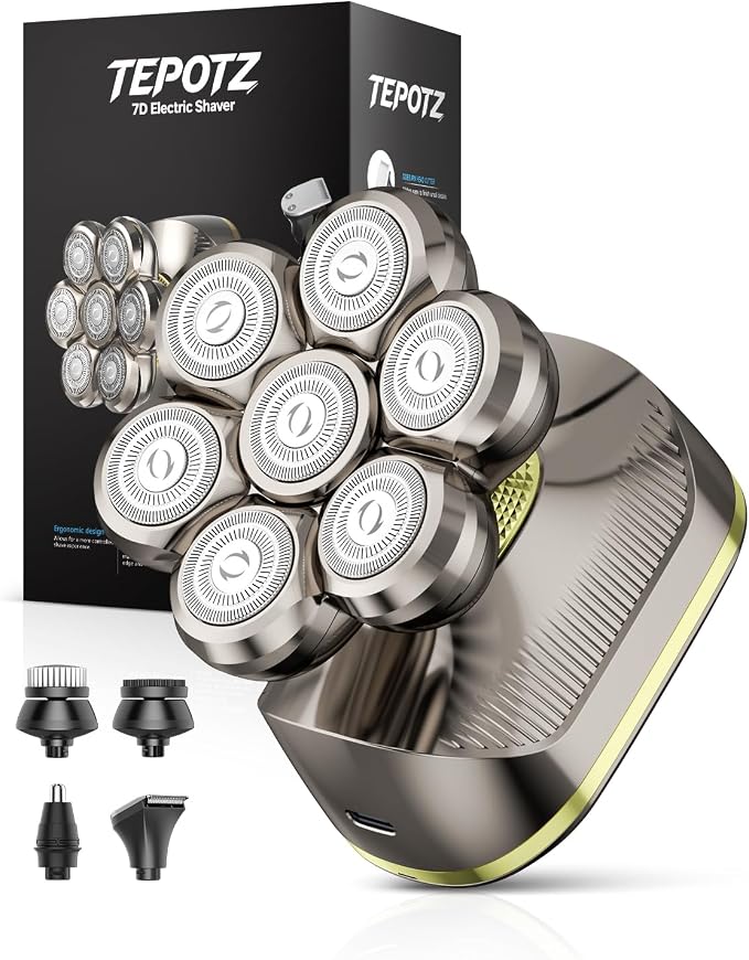 7D Head Shavers for Bald Men, Close & Smooth Electric Razor for Head & Face, IPX7 Waterproof Wet/Dry Head Shaver, Starts up Fast, High Speed-Gunmetal Gold