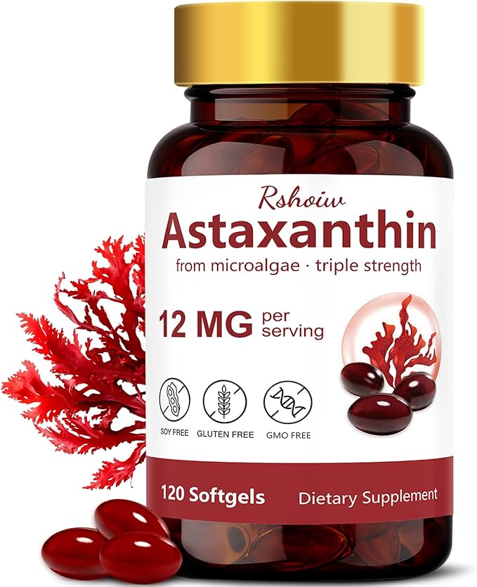 Astaxanthin 12mg, 120 Softgels, 120 Day Supply | Natural Antioxidant from Haematococcus Pluvialis Microalgae, Non-GMO, Gluten Free, Soy Free