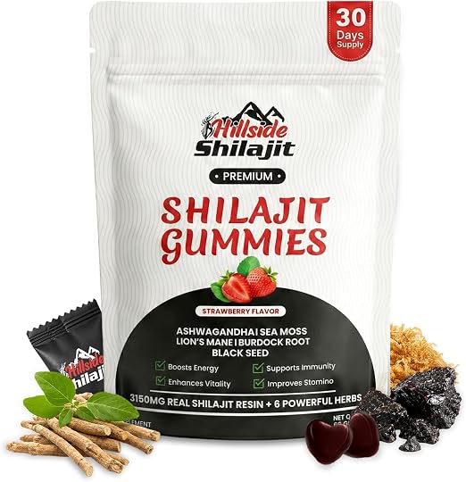 Hillside shilajit Gummies with Ashwagandha & 85+ Trace Minerals for Men and Women