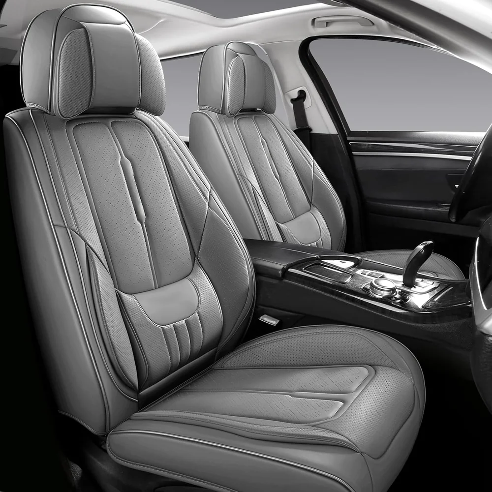 Huidasource Leather Car Seat Covers​ Front Seats 2 Pack, Waterproof Faux Leather Seat Covers​ for Cars & SUV, Truck Seat Covers Non-Slip Automotive Seat Covers​ with Headrest, Black