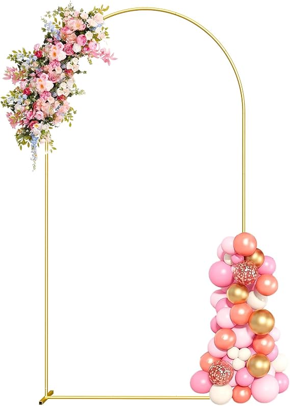 6FT Metal Arch Backdrop Stand, Gold Wedding Arch Backdrop Stand, Balloon Arch Frame for Wedding Birthday Party Baby Shower Graduation Ceremony Decor