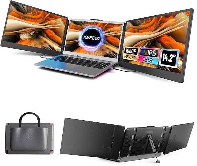 Laptop Screen Extender 15.6", IPS Plug&Play Portable Monitor for Laptop, FHD 1080P Triple Monitor Extender, Ultra-Slim Travel Extended Screen for Business Work Study