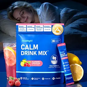Calm Magnesium Glycinate Powder Drink Mix for Relax & Sleep Aid, Cortisol Reducer Supplements for Women Men w/ KSM-66 Ashwagandha L-Theanine Vitamin D3 Balance Mood & Stress Non-GMO Raspberry Lemonade