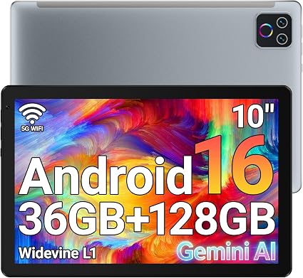 Tablet,10.1" Android 16 Tablet Octa-core 36GB+128GB Dual Camera | 1280x800 IPS HD Touchscreen 6000mAh Battery Wi-Fi 6,BT 5.4 GMS 36GB(6+30) RAM 128GB ROM Support 1TB Expansion 5MP+8MP cameras