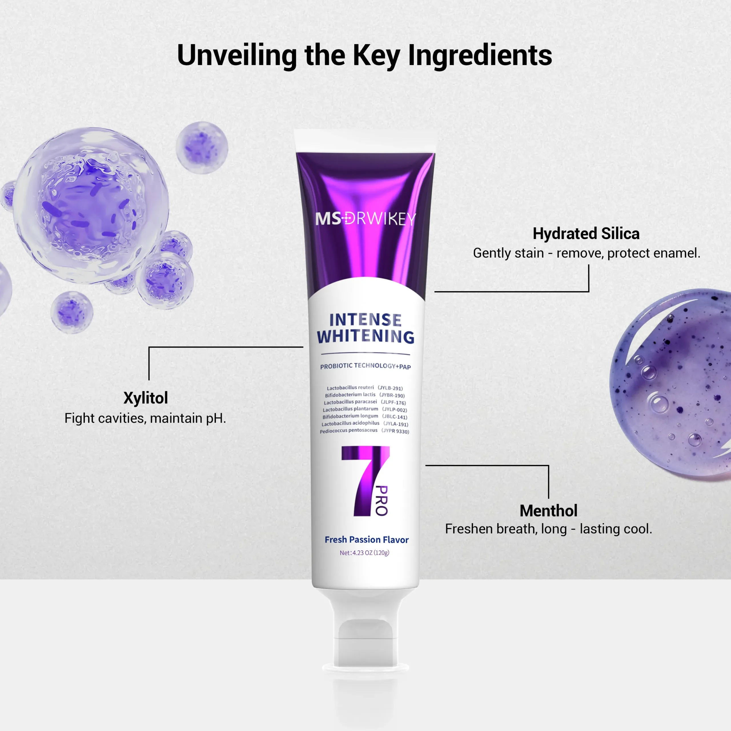 3Pack 7PRO Deep Whitening Toothpaste with Purple Beads