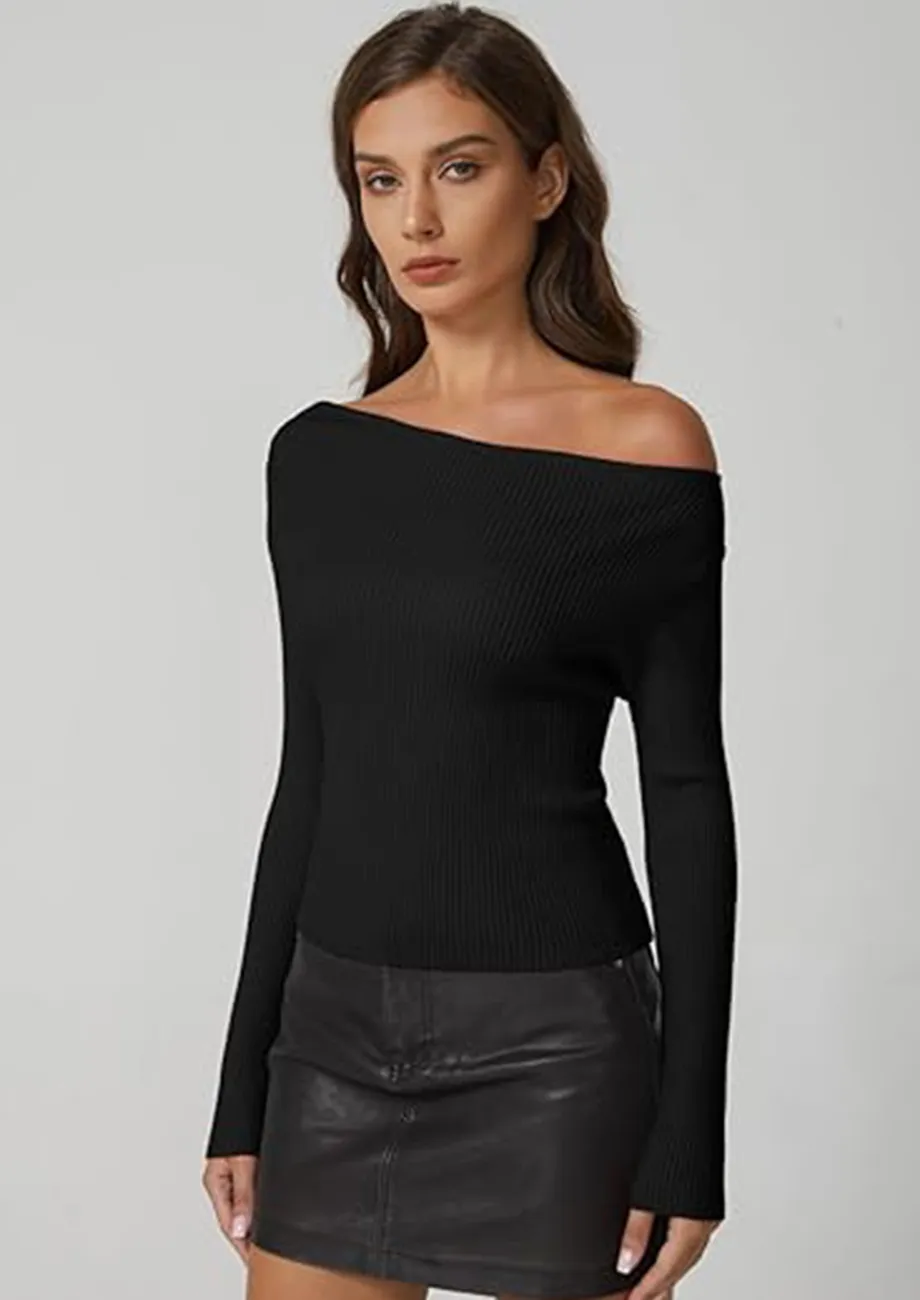 SUUKSESS Women Fall Off the Shoulder Sweater Trendy Going Out Tops