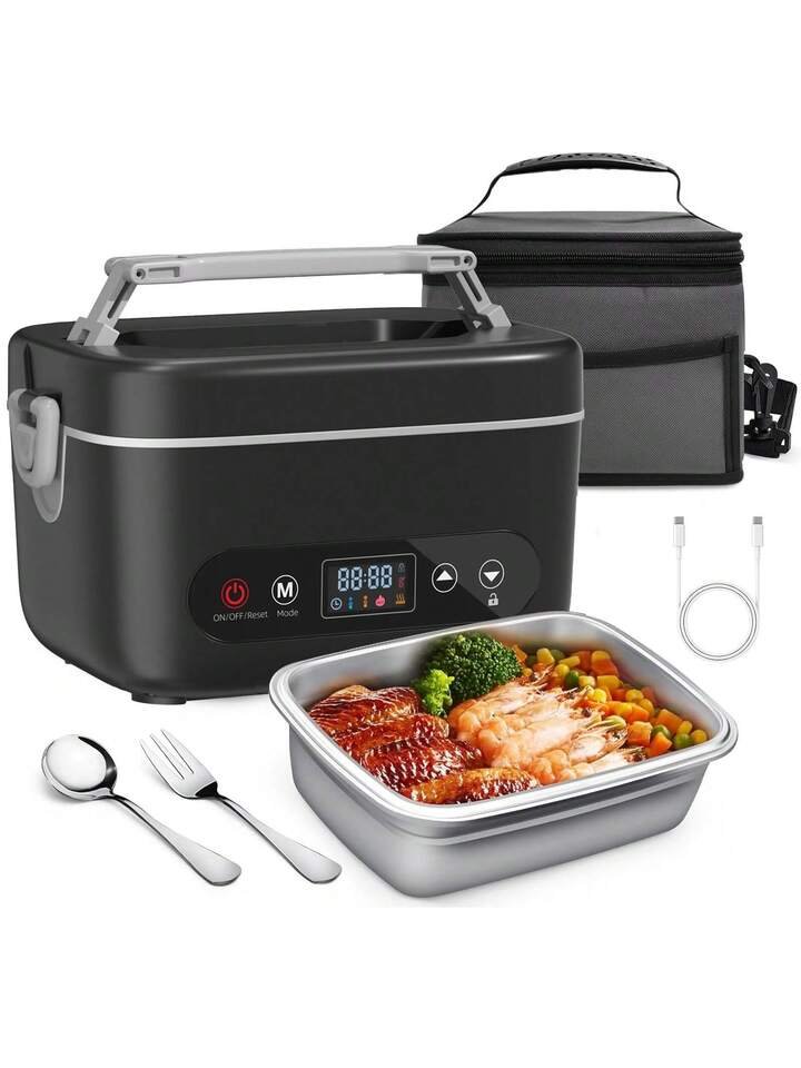 Heated Lunch Box for Adults,1.3L Rechargeable Self‑Heating Food Warme
