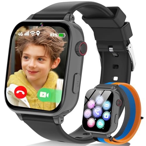 Kids Smart Watch for Boys Girls, 4G Smartwatch Phone for Children with GPS, Call, SOS, Video/Voice Chat, Parental App, Alarm, HD Touchscreen Watches for Kid Gifts Ages 4-12, Bright Grey