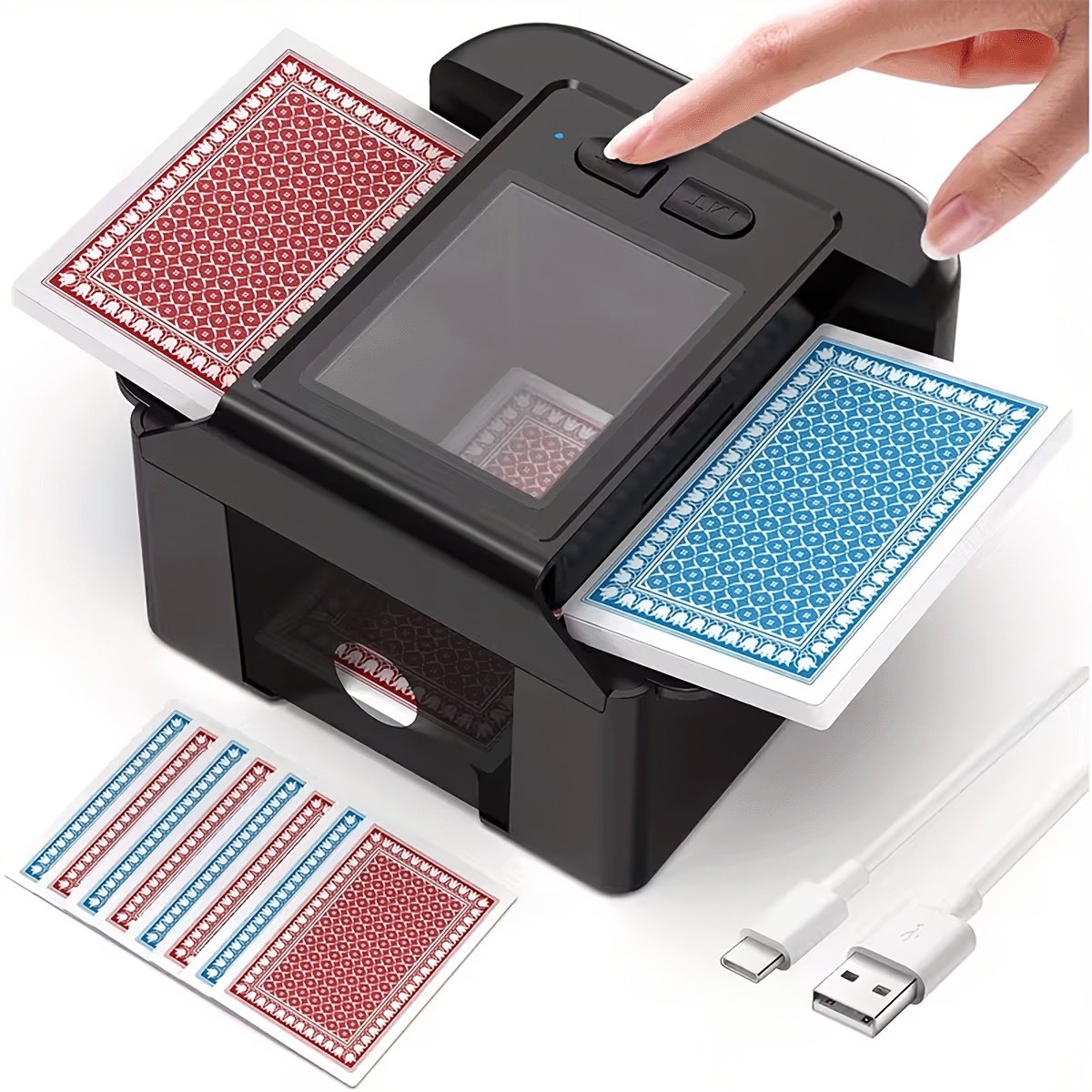 colorsmoon Automatic Card Shuffler - 4 Deck USB-C Rechargeable (Black)