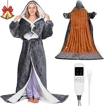 Wearable Heated Blanket Shawl: Heated Throw Blanket Gifts for Women Electric Poncho Hoodie for Adults, 10-Level Fast Heating Auto-Off, Overheat Protection Machine Washable, 40''x70'' Dark Grey
