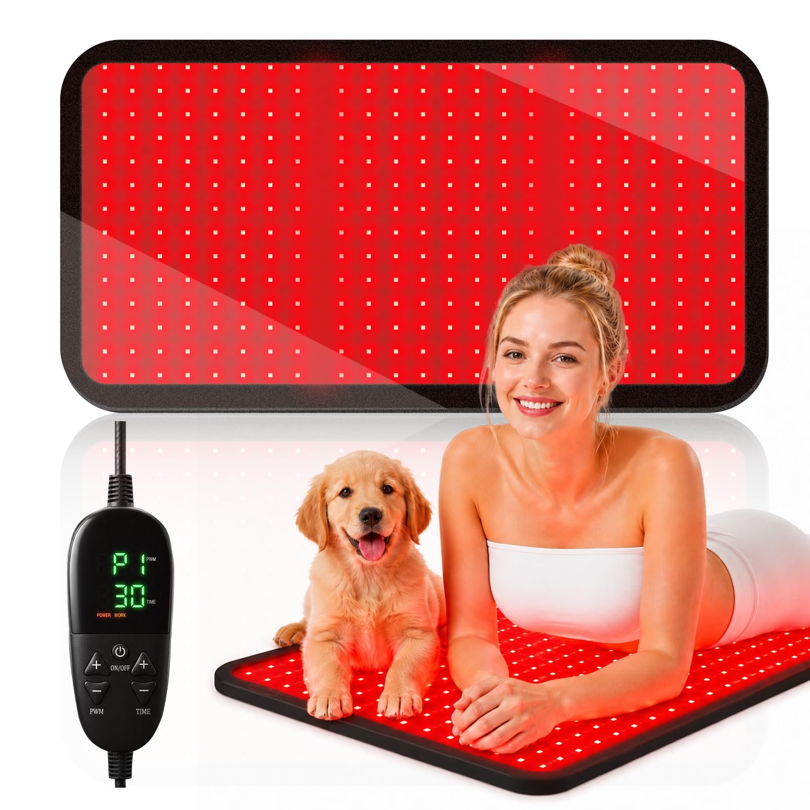 35.4" x 17" Red Light Therapy Mat for Body, 500 Tri-Chip LEDs, 660nm& 850nm Infrared Light Therapy Pad Wrap Belt Blanket with 10Hz/40Hz Pulse Modes for Back Waist Knee Shoulder Joint, 90Min Timer