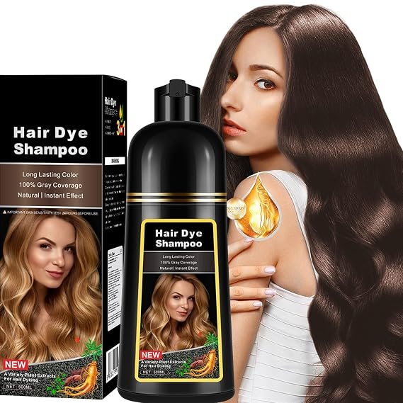 Light Brown Hair Dye Shampoo for 100% Gray Coverage - 3 IN 1 Instant Hair Color Shampoo with Herbal Extracts, Ammonia & Paraben Free, 8-10 Weeks Lasting, Semi-Permanent Natural Color for Women & Men