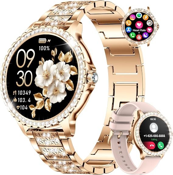 Diamora Luxury Smart Watch for Women with Crystal CZ Bezel (Blush Pink)