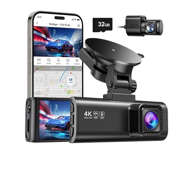 4K Dual Dash Cam Front Rear, STARVIS 2 Sensor, WiFi 6, Night Vision