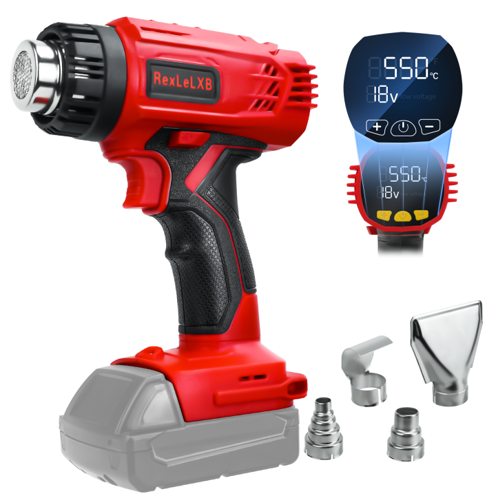 Cordless Heat Gun Compatible with Milwaukee m18 Battery(No Battery) Hot Air Gun, 2-Temp Setting Max 1112°F, with LCD Display 4Nozzles for 3D Printing Shrink Wrapping Tube Bending DIY Crafts