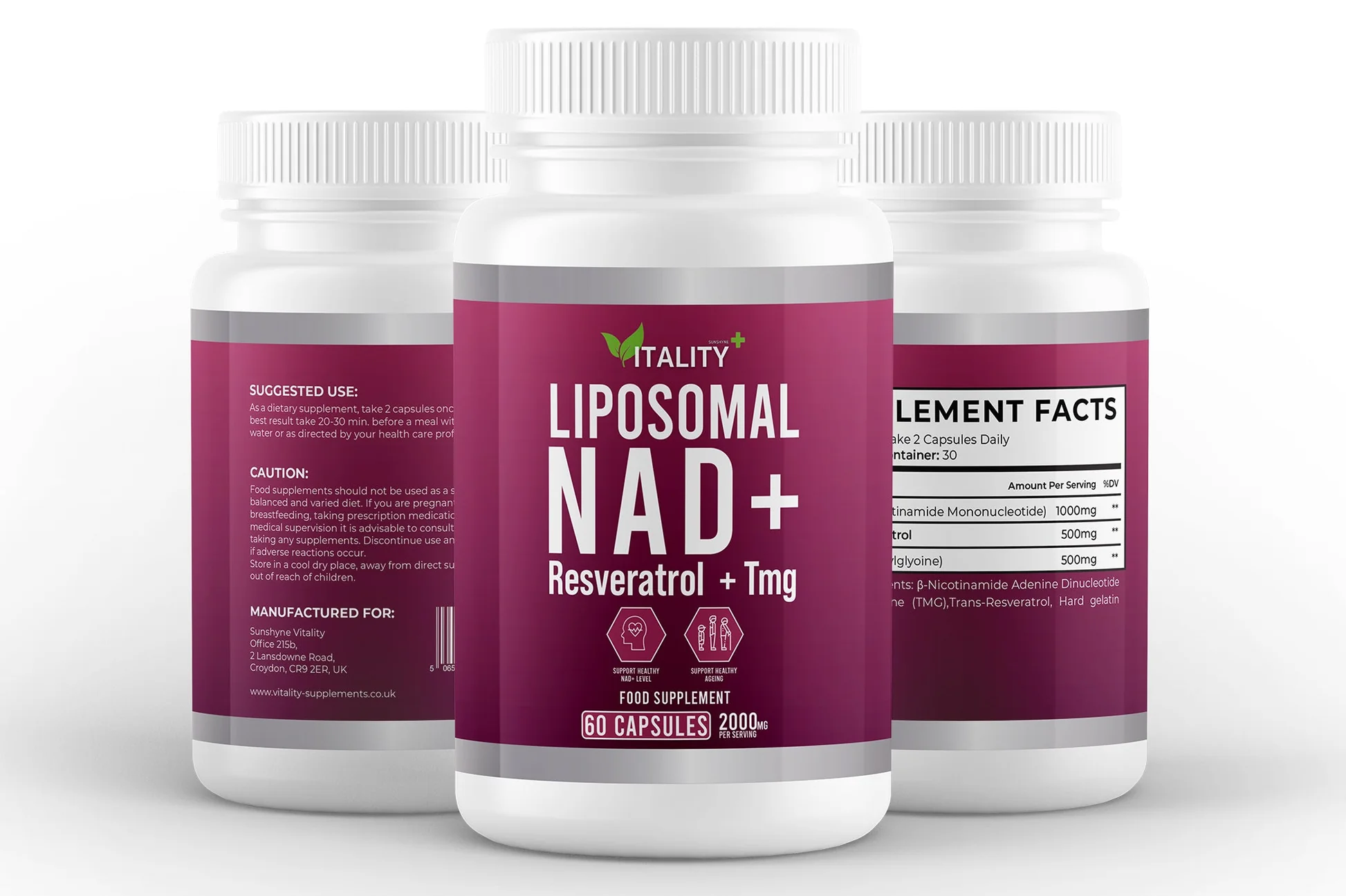 NAD Supplement for Men & Women - NAD+ Resveratrol Complex, 60 Capsules