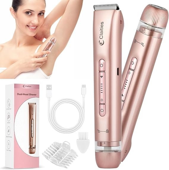 Bikini Trimmer for Women,Smooth Electric Razor for Sensitive Skin, IPX7 Waterproof Wet & Dry Cordless Body Shaver & Grooming Set for Bikini Area, Pubic Hair, Face, Underarms & Legs (Pink)