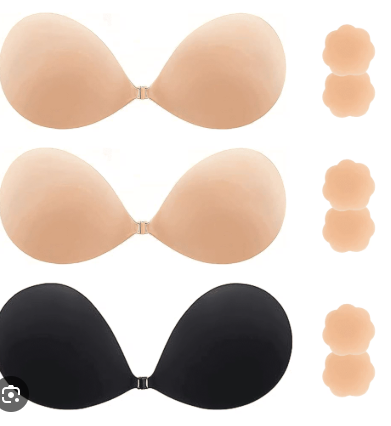 Ultra Invisible Sticky Bra Push Up, Strapless Adhesive Bra for Women's Exotic Bras, Reusable Silicone Sticky Boobs for Backless Dress (B Cup, Beige)